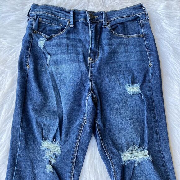 Mudd Jeans Sz 7 FLX Stretch Juniors High-Rise Legging Distressed Dark Wash Blue - Picture 2 of 11